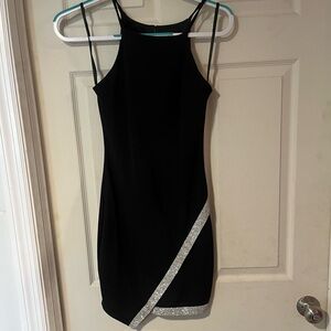 A black Homecoming dress with diamond strip